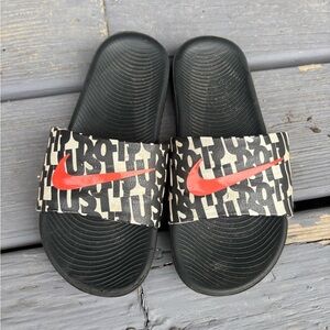 Nike Kids Slide Sandals - Black and Red Swoosh